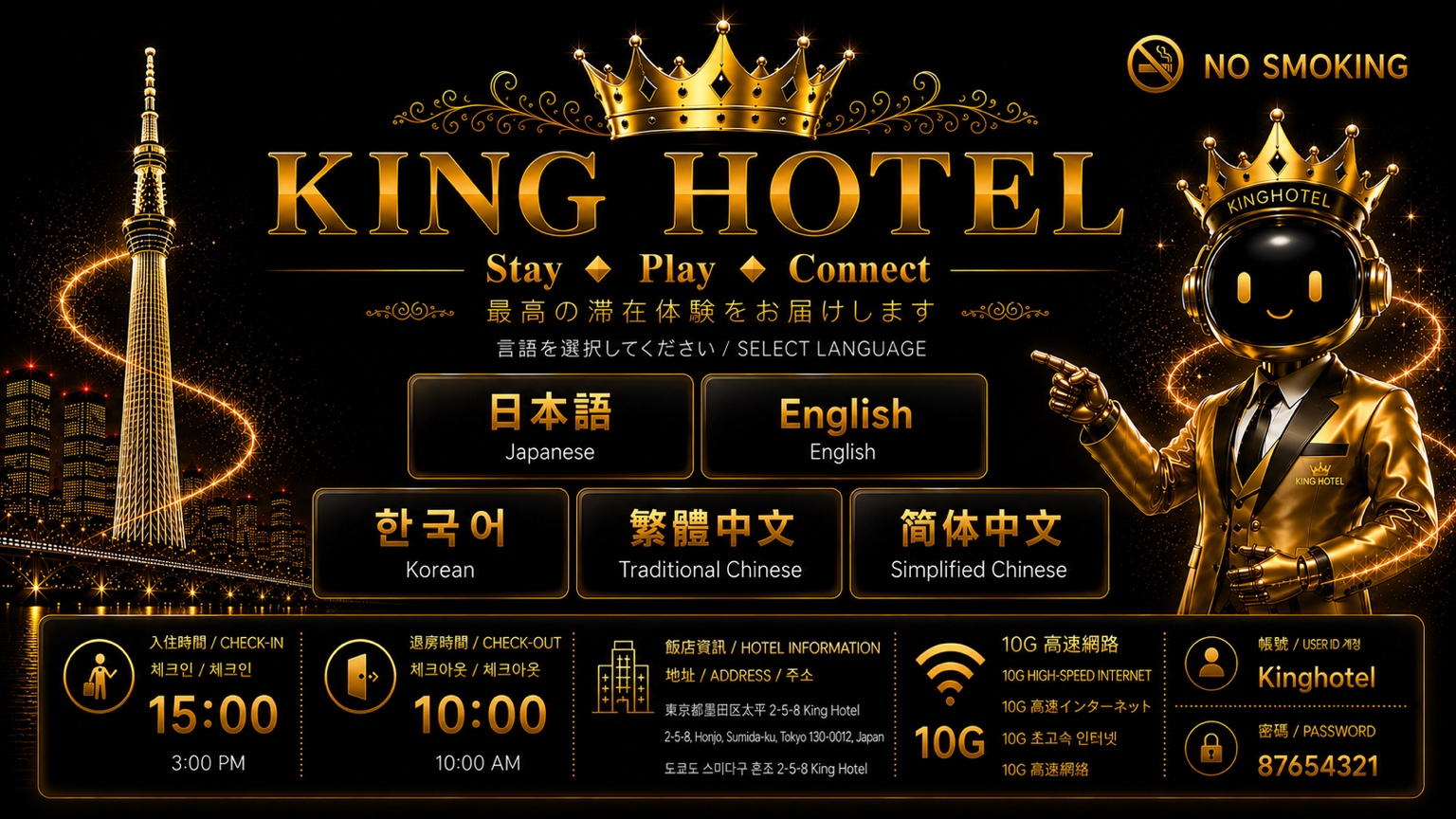 KING HOTEL Stay Play Connect Select Language